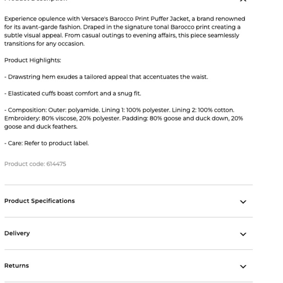 $3275 AUTHENTIC VERSACE sz 50 L, Black Barocco Light Puffer Down Jacket - Picture 7 of 16